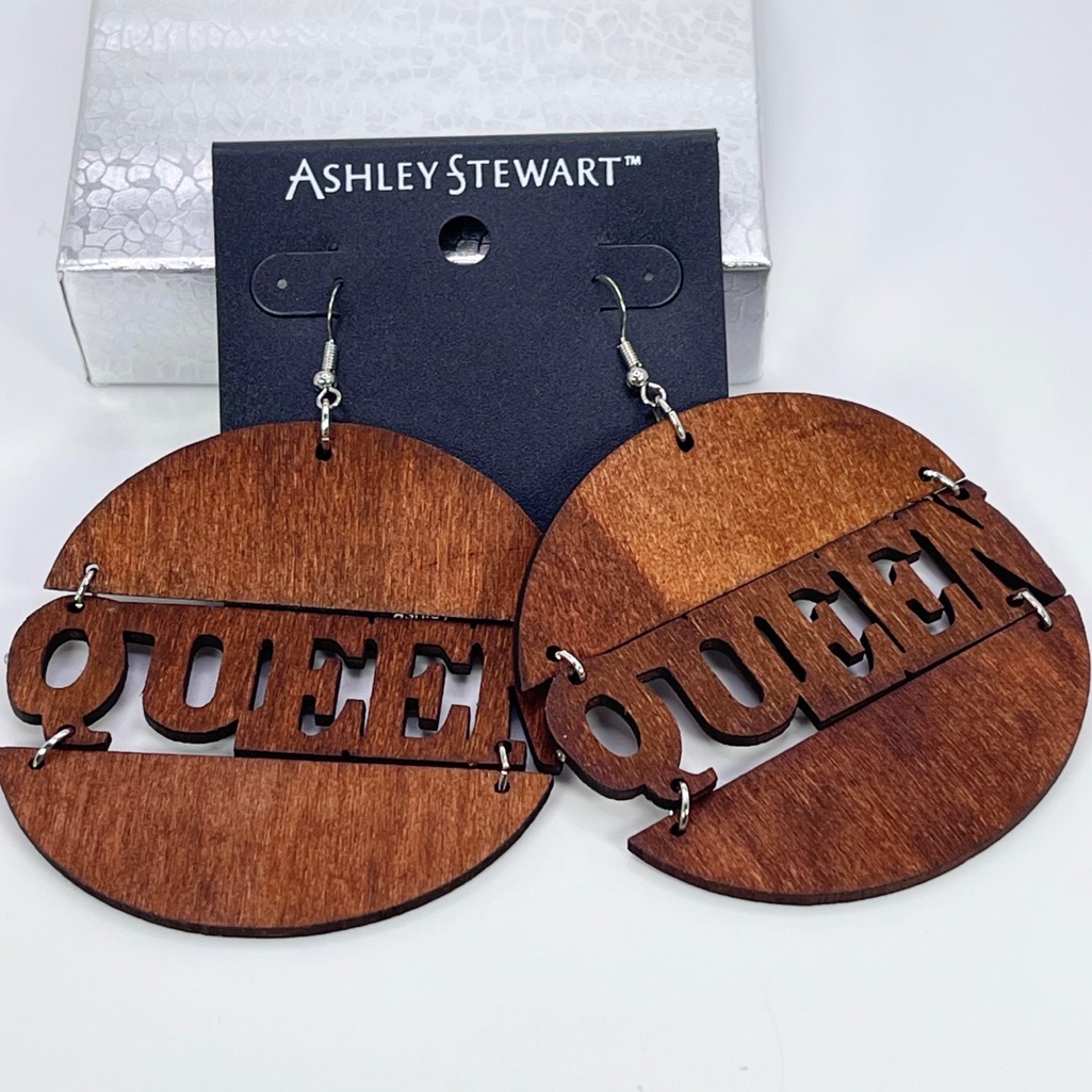 Ashley Stewart Wooden Queen Earrings
